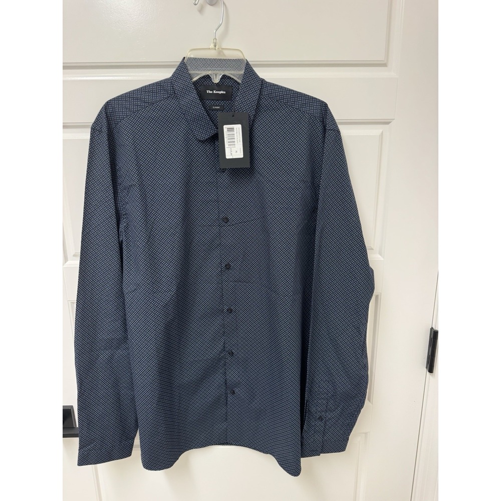 The Kooples Men Blue Invisible White Dots Classic Fit Button Front Shirt XL NWT